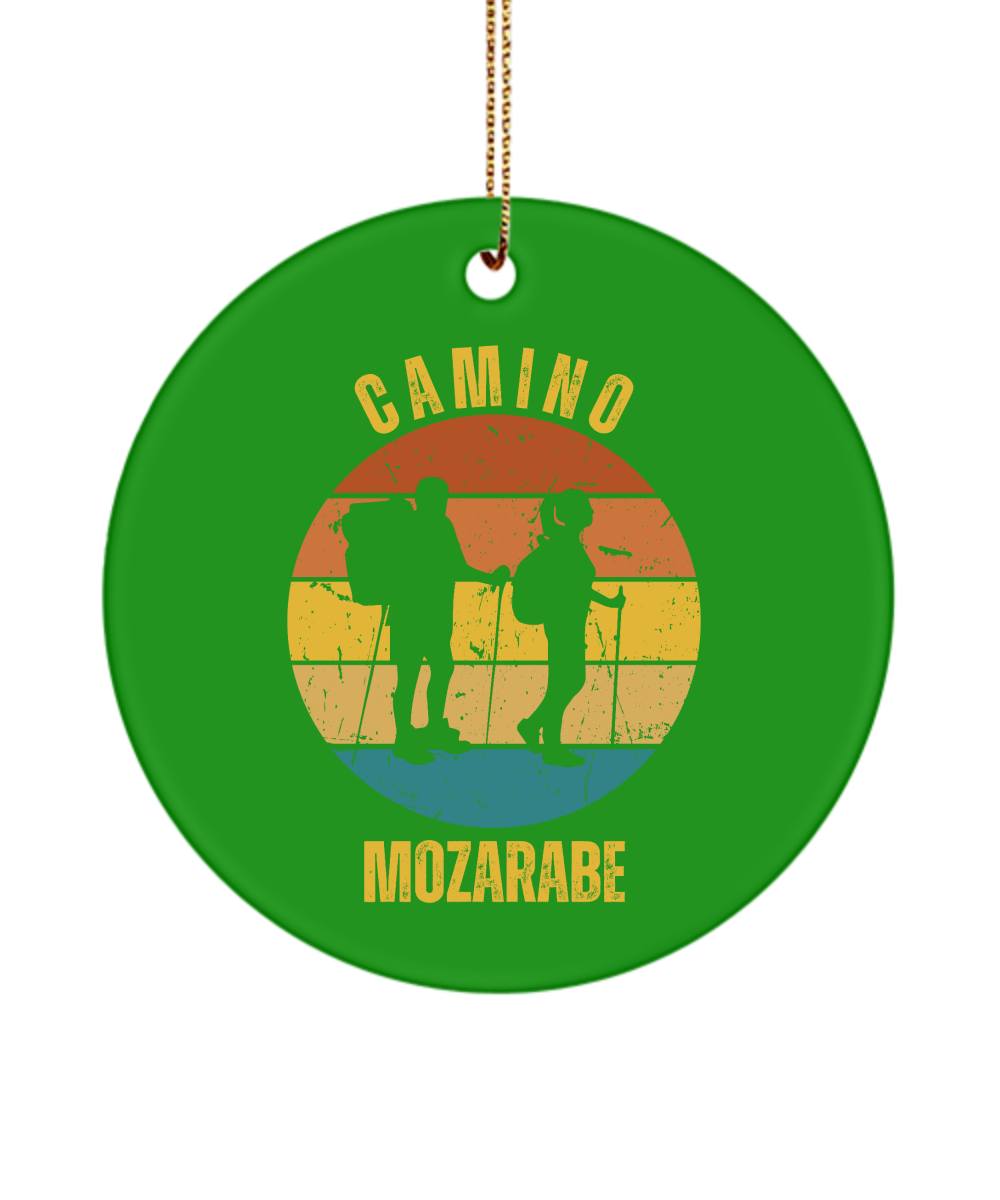 Camino de Santiago Christmas Ornament Hikers Mozarabe, 3" Round, Ceramic