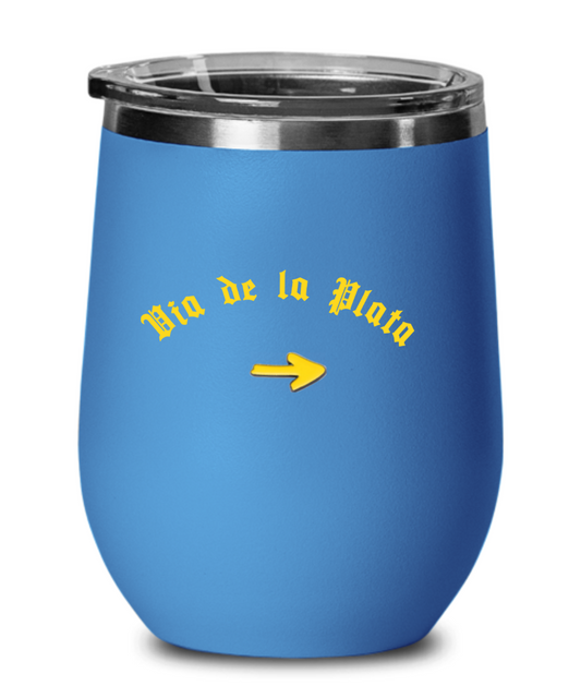 Via de la Plata Wine Glass Wine Cup Lidded The Silver Way Camino de Santiago, 12 oz.