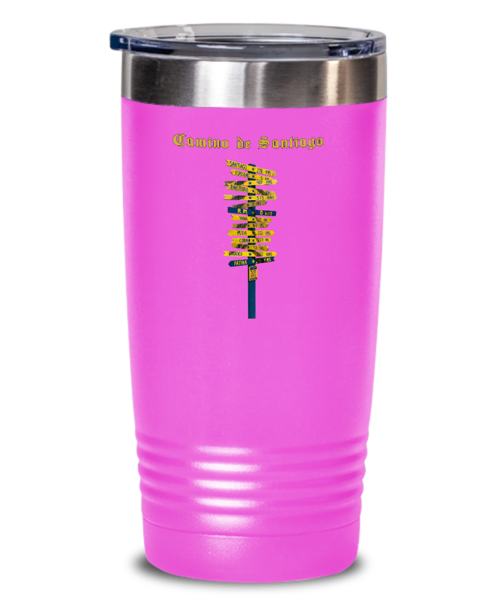 Camino de Santiago Signpost Tumbler Commemorate Your Peregrino Journey Camino Gift for Christmas Vacuum Sealed with Lid 20 or 30 oz.