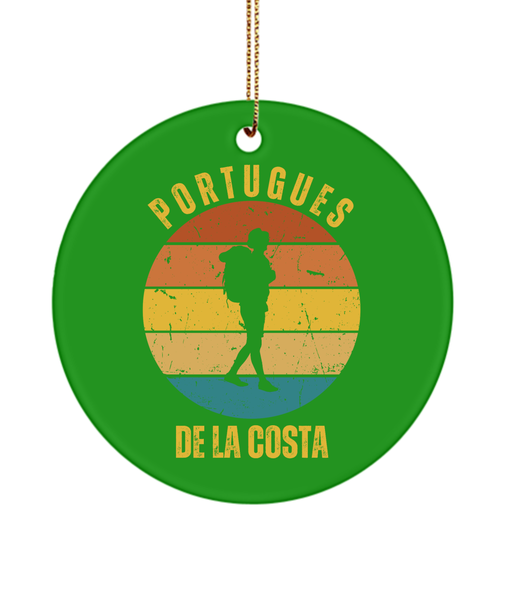 Camino de la Costa Solo Hiker Christmas Ornament, Camino de Santiago, 3" Ceramic, Round