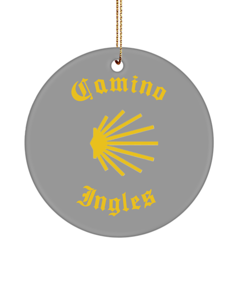 Camino de Santiago Christmas Ornament Seashell Ingles, 3" Ceramic, Round