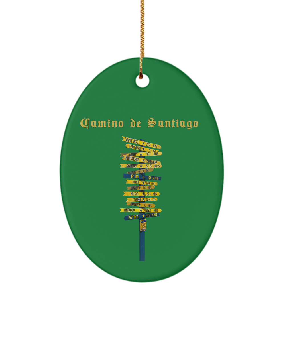 Camino de Santiago Christmas Ornament Sign Post 3" Circle  or Oval Ceramic Keepsake Signpost