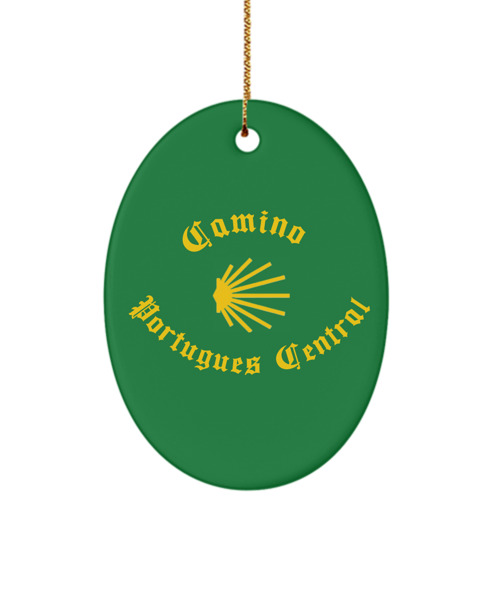 Camino de Santiago Christmas Ornament Seashell Portugues Central, Ceramic, 3" Star, Oval, or Heart