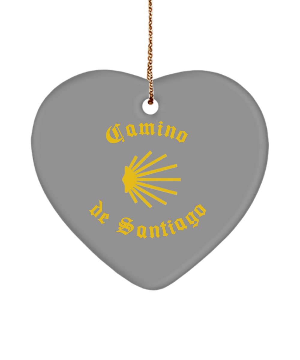 Camino de Santiago Christmas Ornament 3" Grey Heart