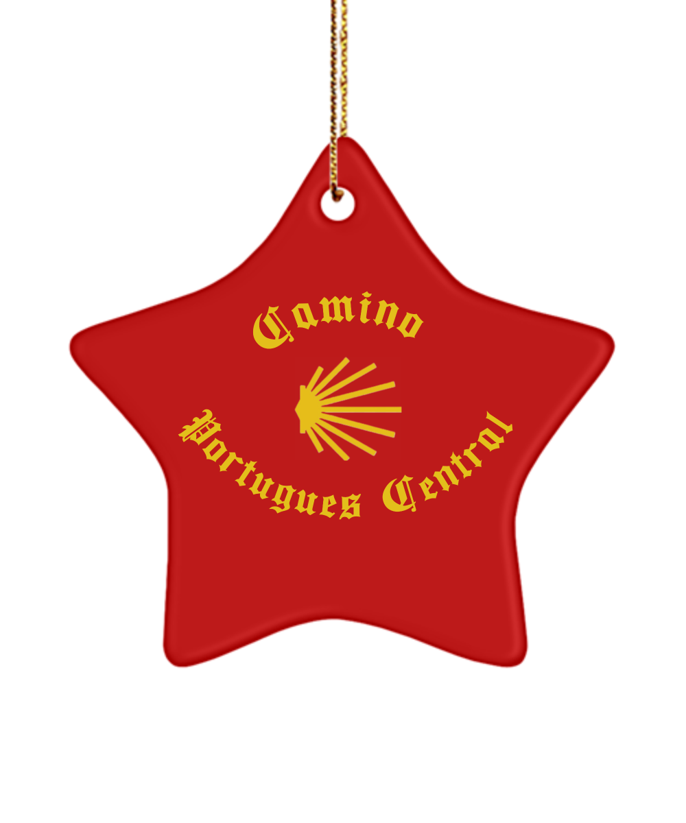 Camino de Santiago Christmas Ornament Seashell Portugues Central, Ceramic, 3" Star, Oval, or Heart