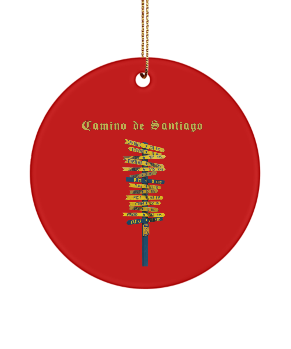 Camino de Santiago Christmas Ornament Sign Post 3" Circle  or Oval Ceramic Keepsake Signpost