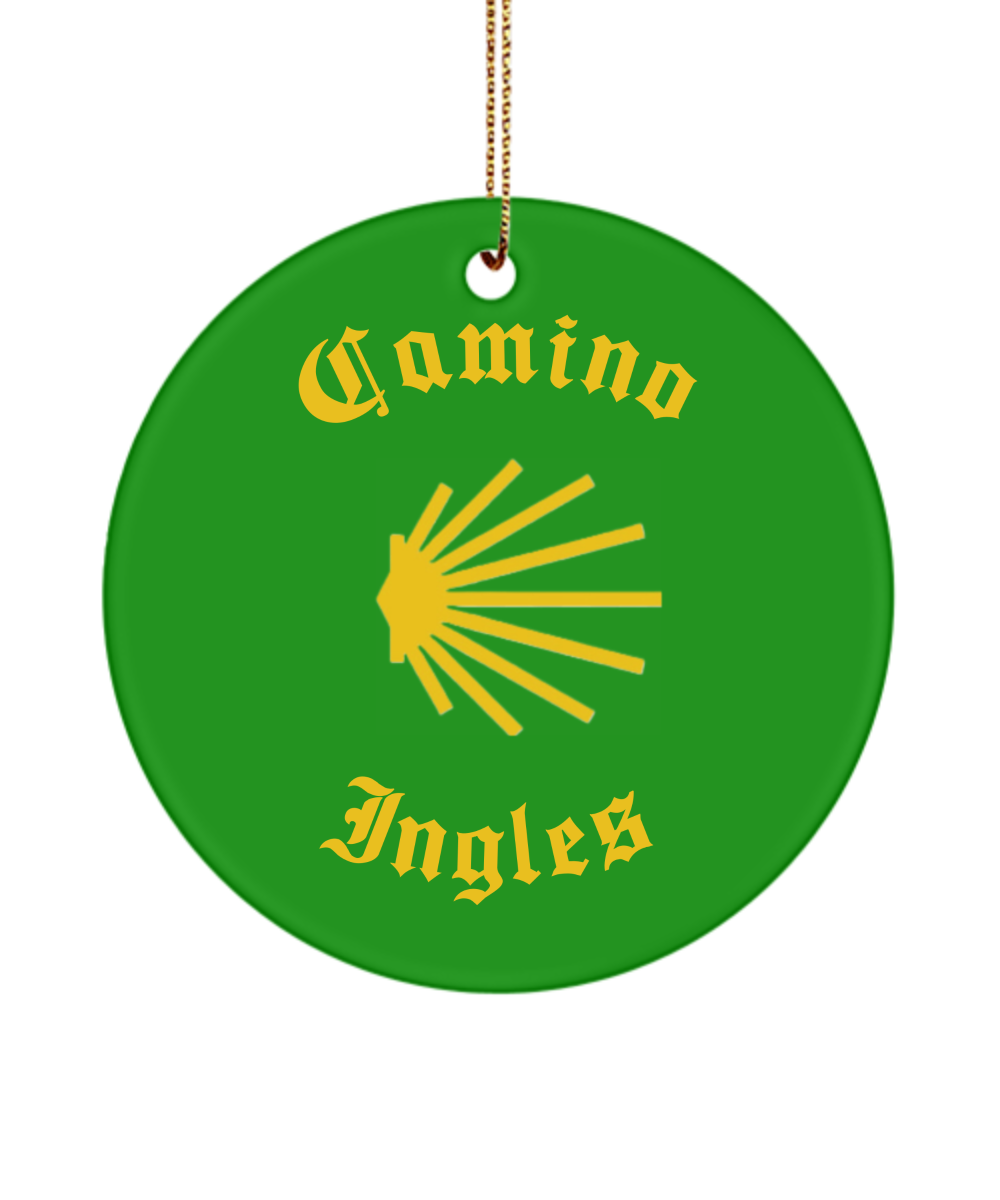 Camino de Santiago Christmas Ornament Seashell Ingles, 3" Ceramic, Round