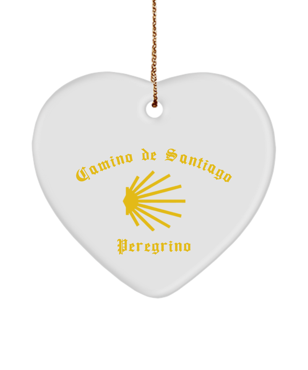 Camino de Santiago Christmas Ornament Peregrino Seashell White Heart