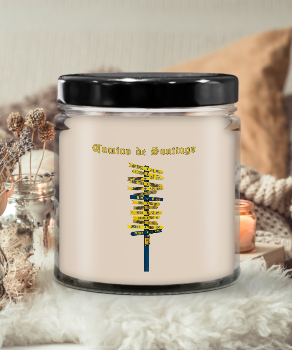 Camino de Santiago Signpost Candle Commemorate Your Peregrino Journey Camino Gift for Christmas Vanilla Scented.