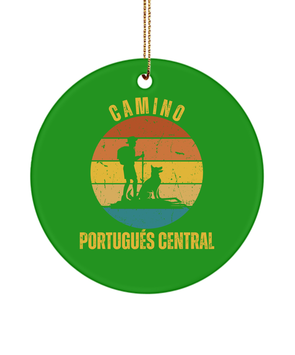 Camino de Santiago Christmas Ornament Hiker Dog Portugues Central, 3" Round, Ceramic