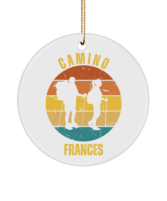 Camino de Santiago Christmas Ornament Hikers Frances, 3" Round Ceramic