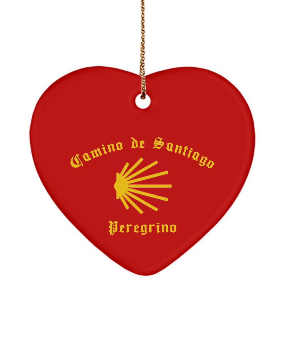 Camino de Santiago Christmas Ornament Peregrino Seashell Red Heart