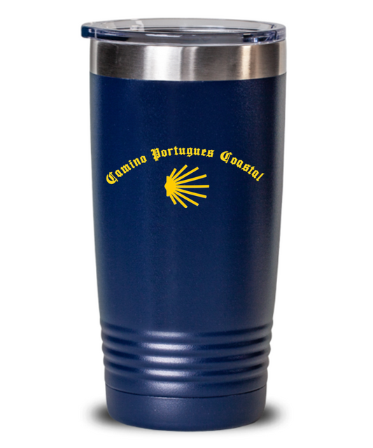 Camino Portuguese Coastal Lidded Tumbler with seashell, 20 or 30 oz.