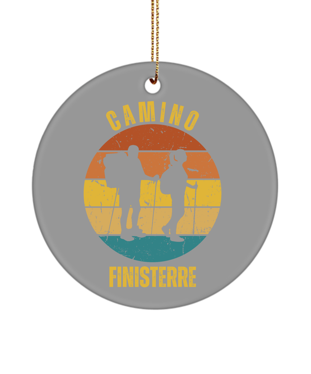 Camino de Santiago Christmas Ornament Hikers Finisterre, 3" Round Ceramic