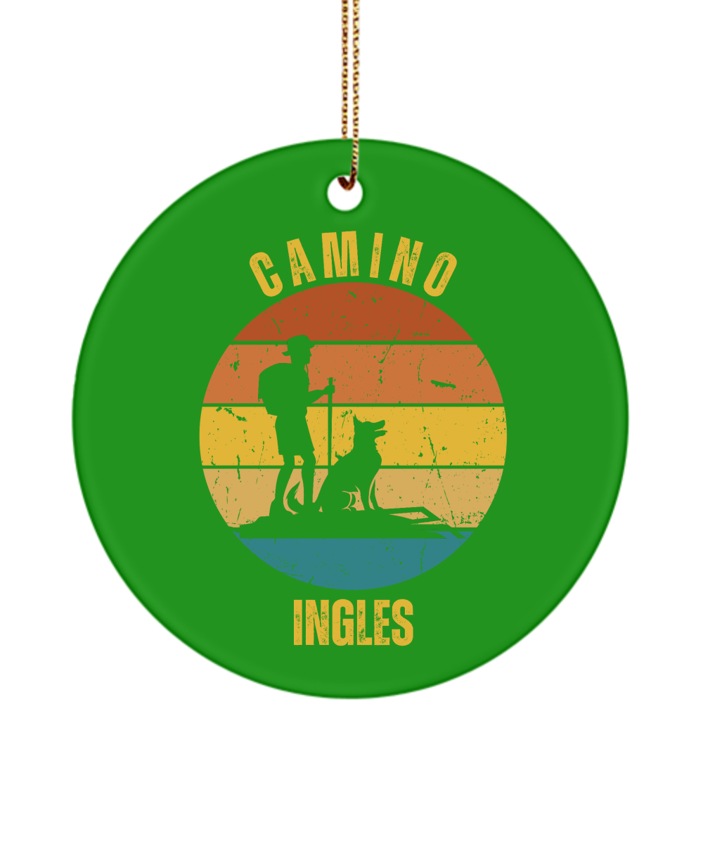 Camino de Santiago Christmas Ornament Hiker Dog Ingles, 3" Round, Ceramic