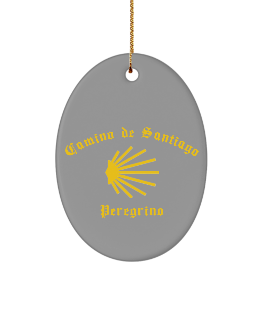 Camino de Santiago Christmas Ornament Peregrino Seashell Grey Oval