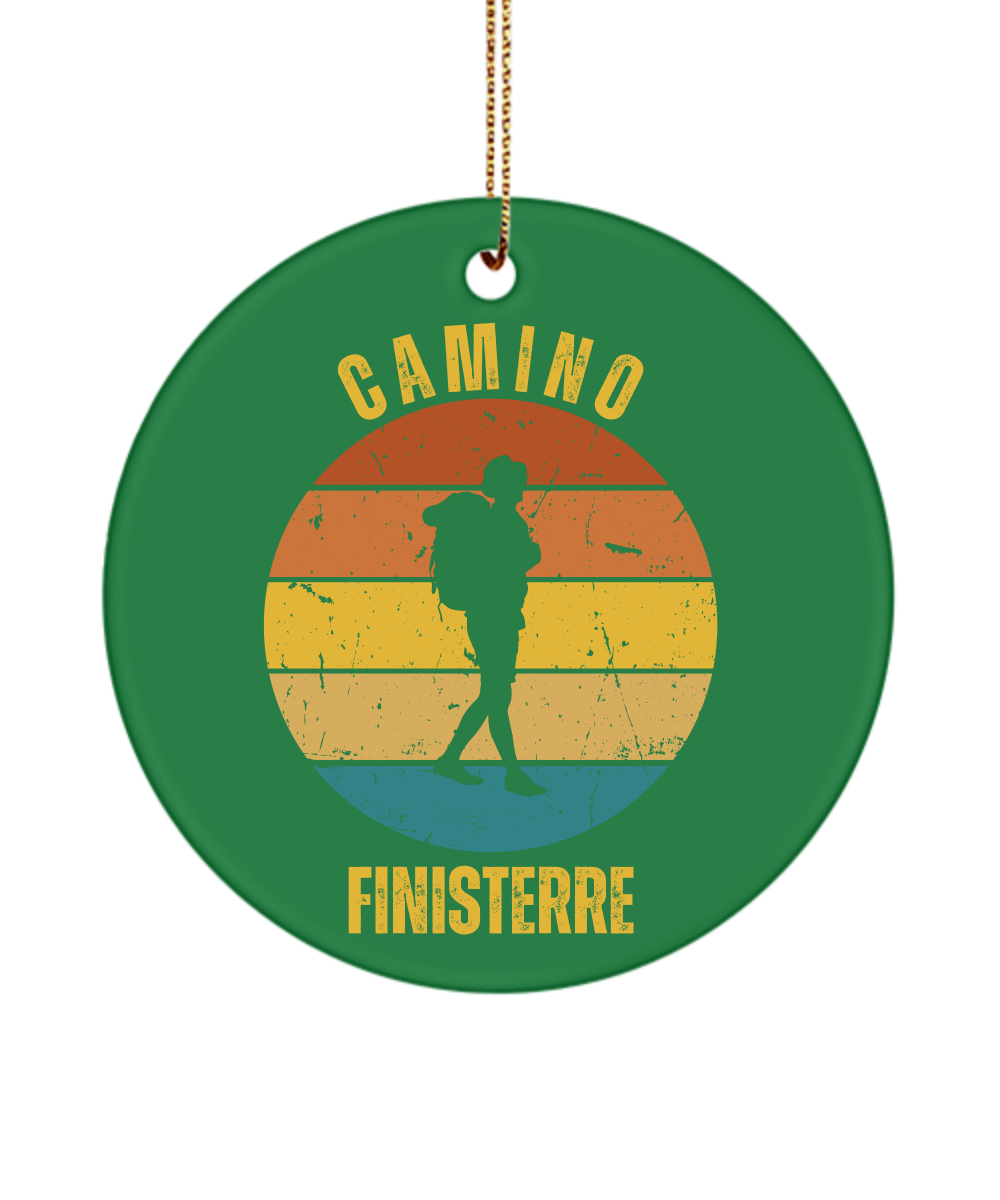 Camino de Santiago Christmas Ornament Solo Hiker Finisterre, 3" Round, Ceramic