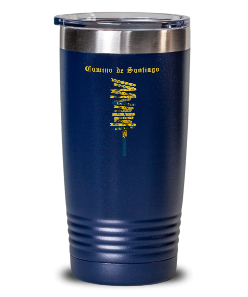 Camino de Santiago Signpost Tumbler Commemorate Your Peregrino Journey Camino Gift for Christmas Vacuum Sealed with Lid 20 or 30 oz.