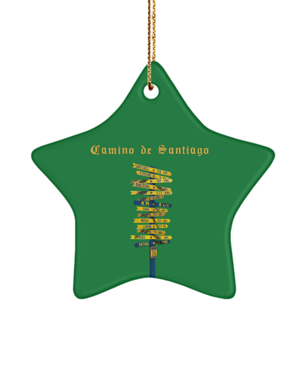 Camino de Santiago Christmas Ornament Sign Post 3" Ceramic Star Keepsake