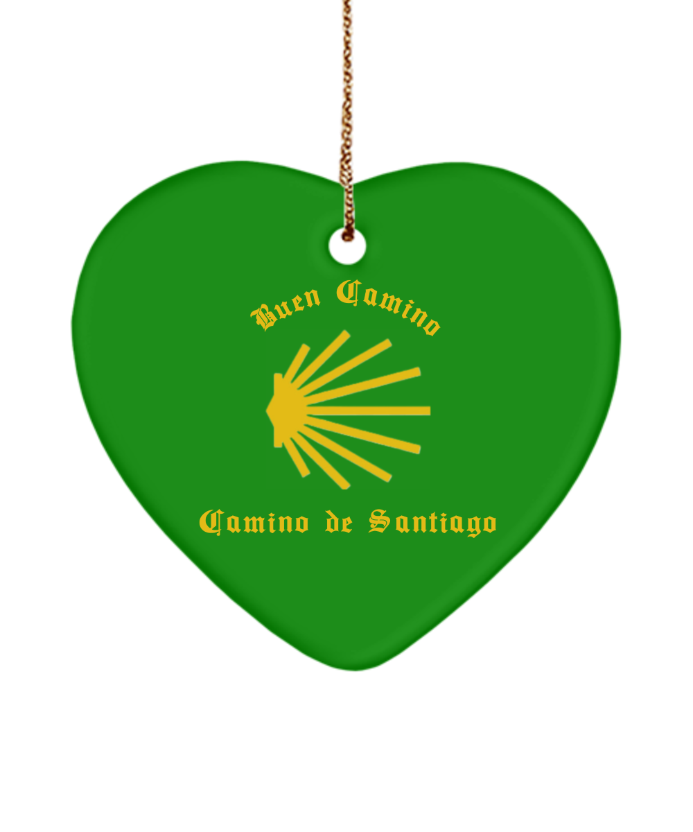 Camino de Santiago Buen Camino Christmas Ornament Green Heart