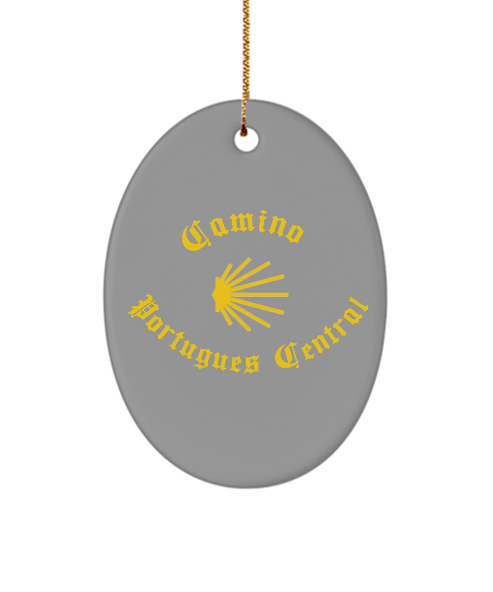 Camino de Santiago Christmas Ornament Seashell Portugues Central, Ceramic, 3" Star, Oval, or Heart