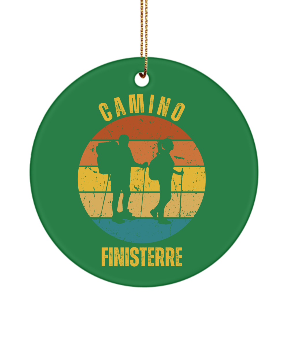 Camino de Santiago Christmas Ornament Hikers Finisterre, 3" Round Ceramic