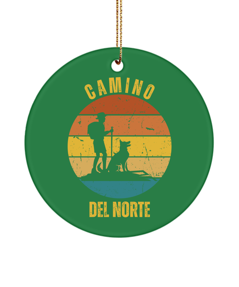 Camino del Norte Hiker Dog Christmas Ornament, Camino de Santiago, 3" Ceramic, Round