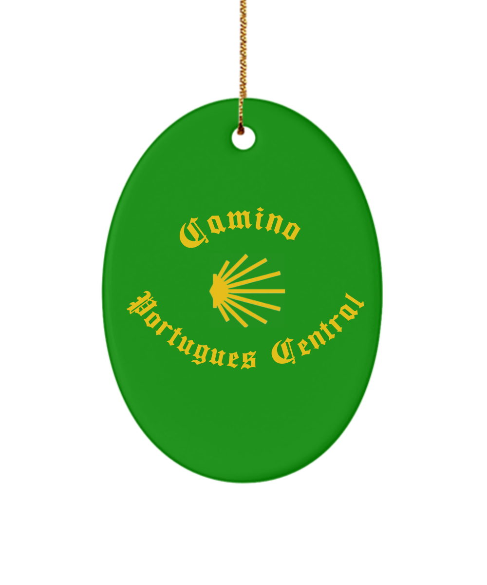 Camino de Santiago Christmas Ornament Seashell Portugues Central, Ceramic, 3" Star, Oval, or Heart