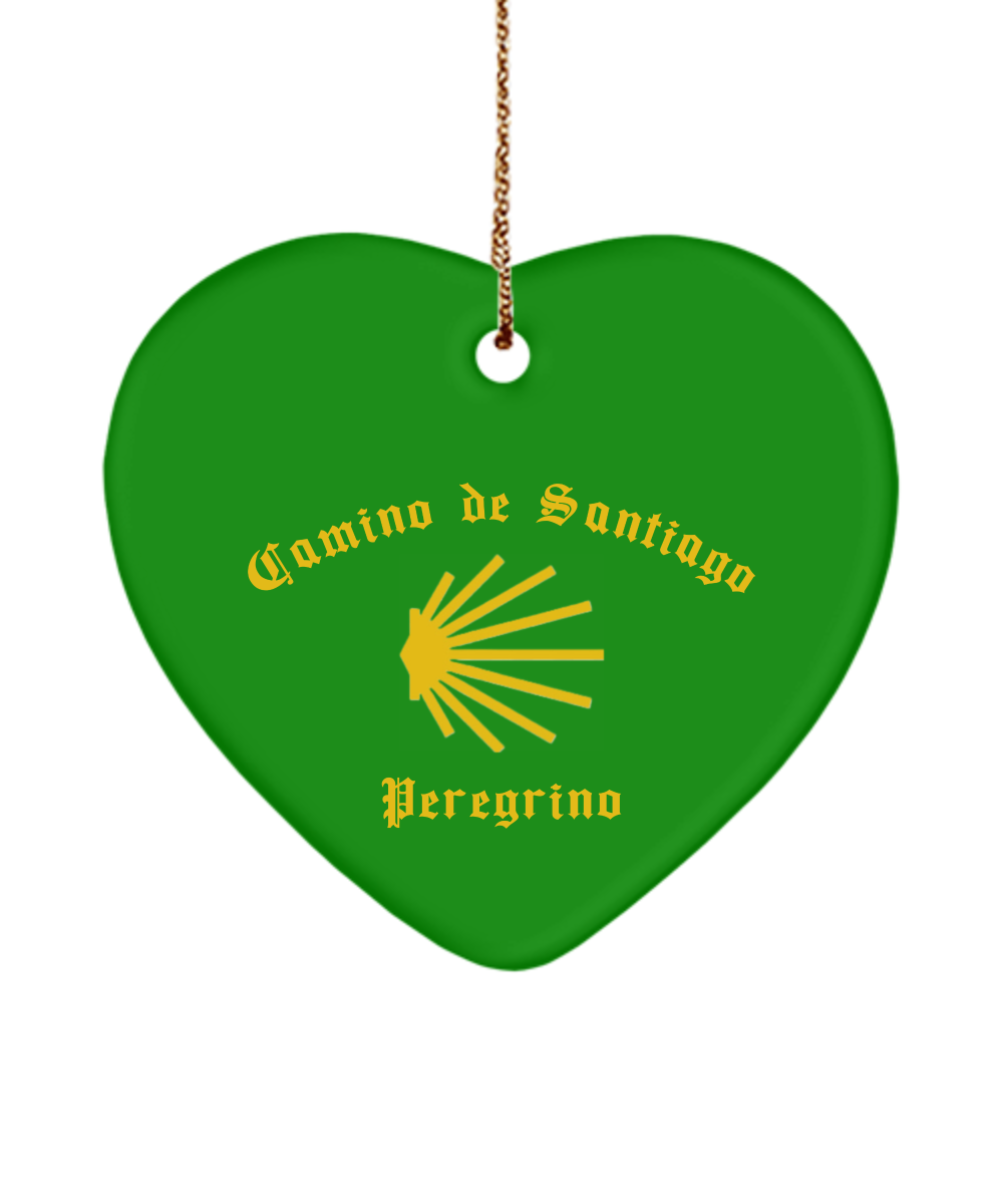 Camino de Santiago Christmas Ornament Peregrino Seashell Green Heart