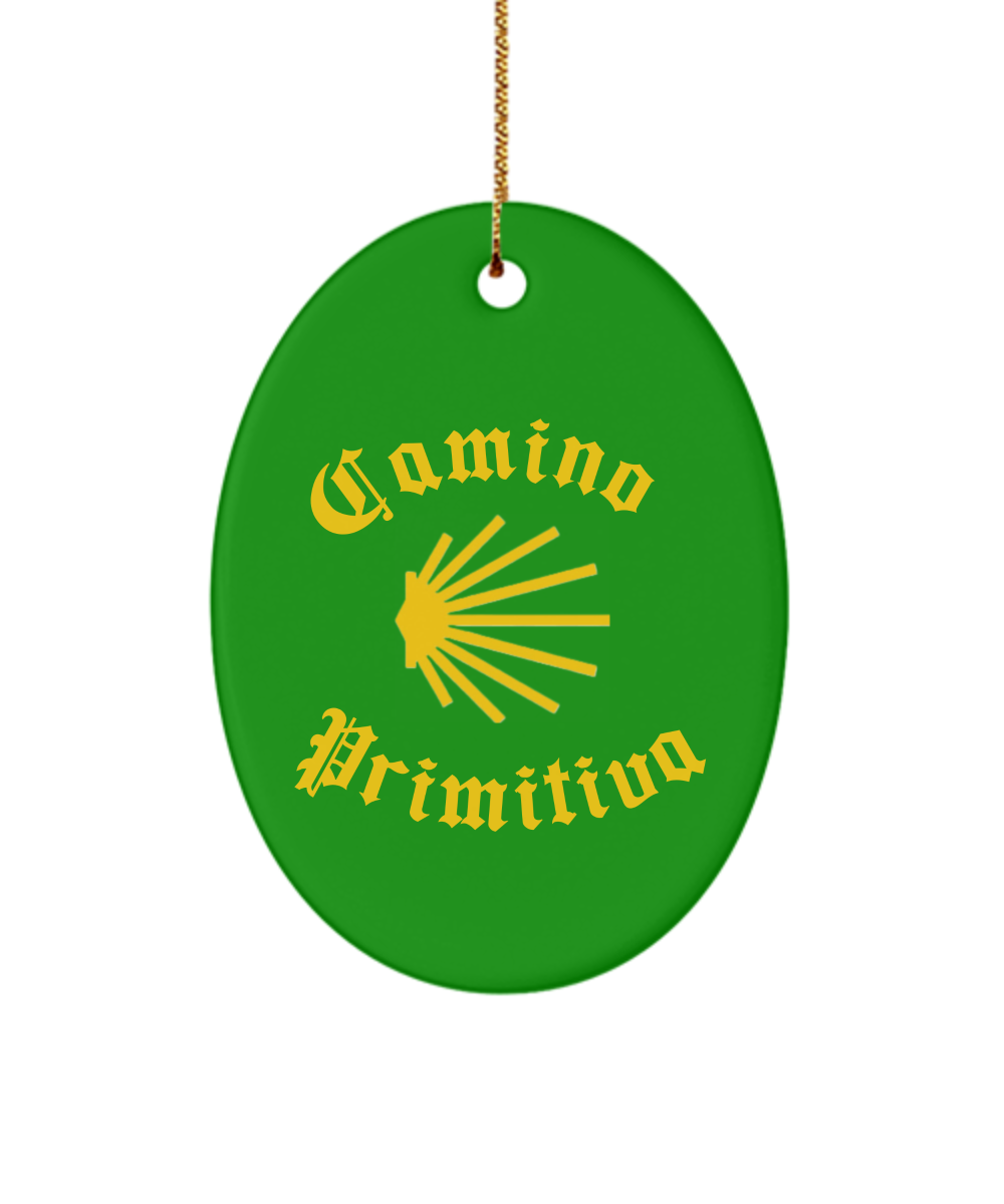 Camino de Santiago Christmas Ornament Seashell Primitiva Ceramic, 3" Circle, Star, Oval