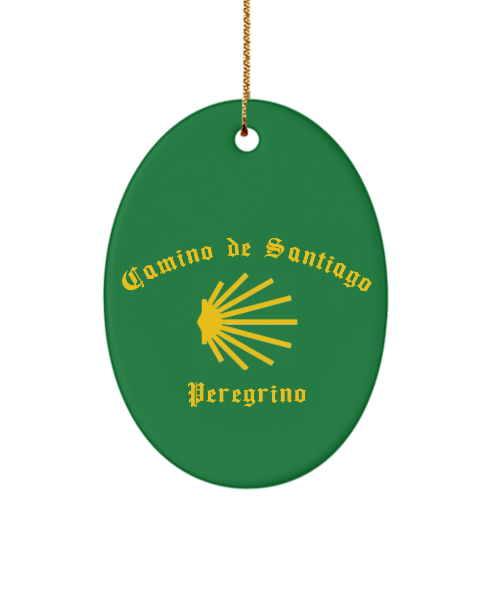 Camino de Santiago Christmas Ornament Peregrino Seashell Christmas Green Oval