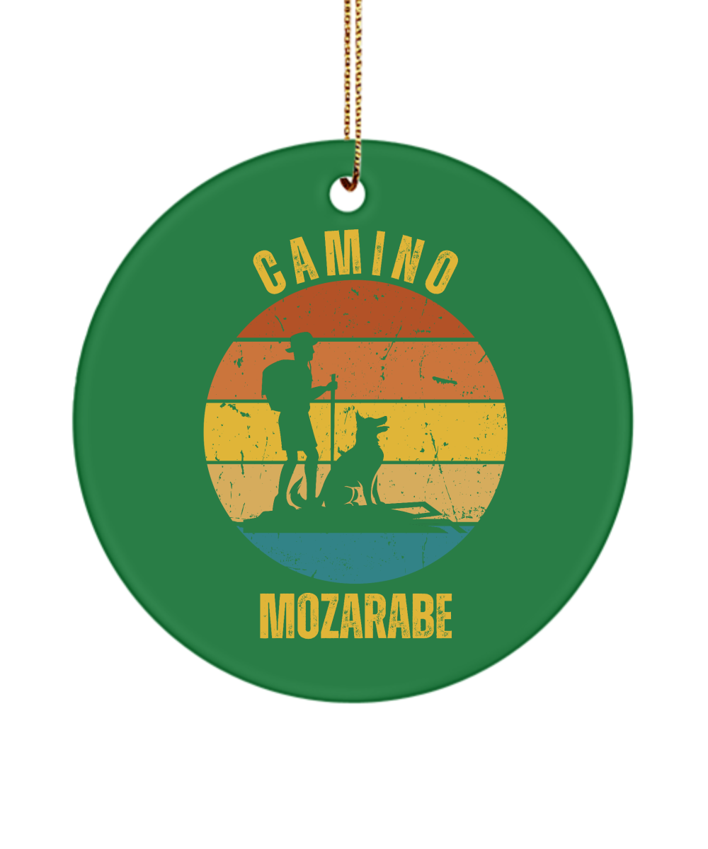 Camino de Santiago Christmas Ornament Hiker Dog Mozarabe, 3" Round, Ceramic