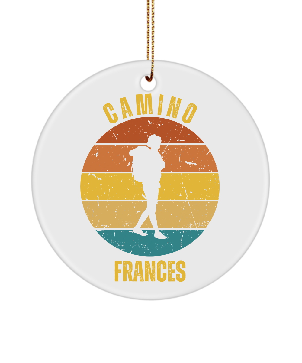 Camino de Santiago Christmas Ornament Solo Hiker Frances, 3" Round Ceramic