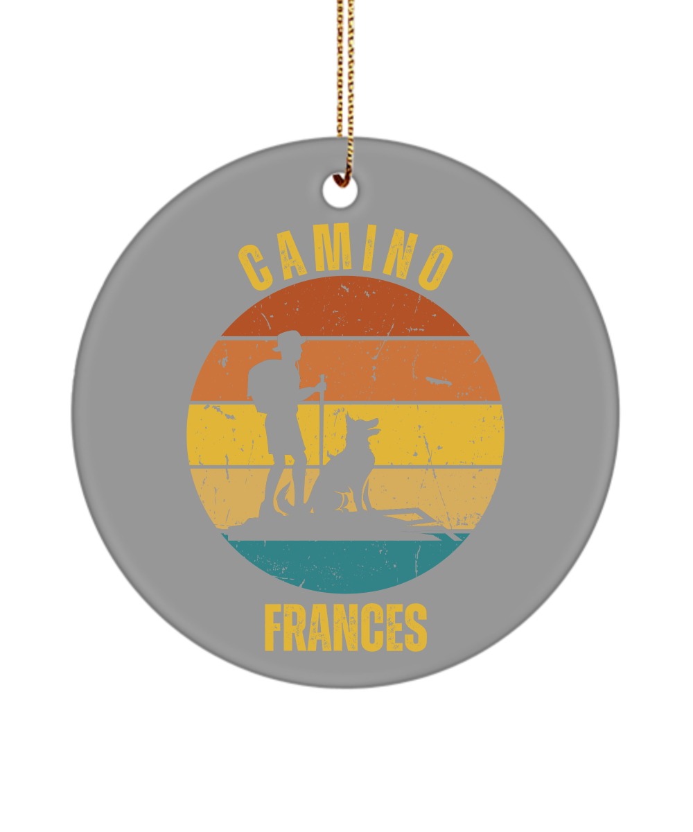 Camino de Santiago Christmas Ornament Hiker Dog Frances, 3" Ceramic, Round