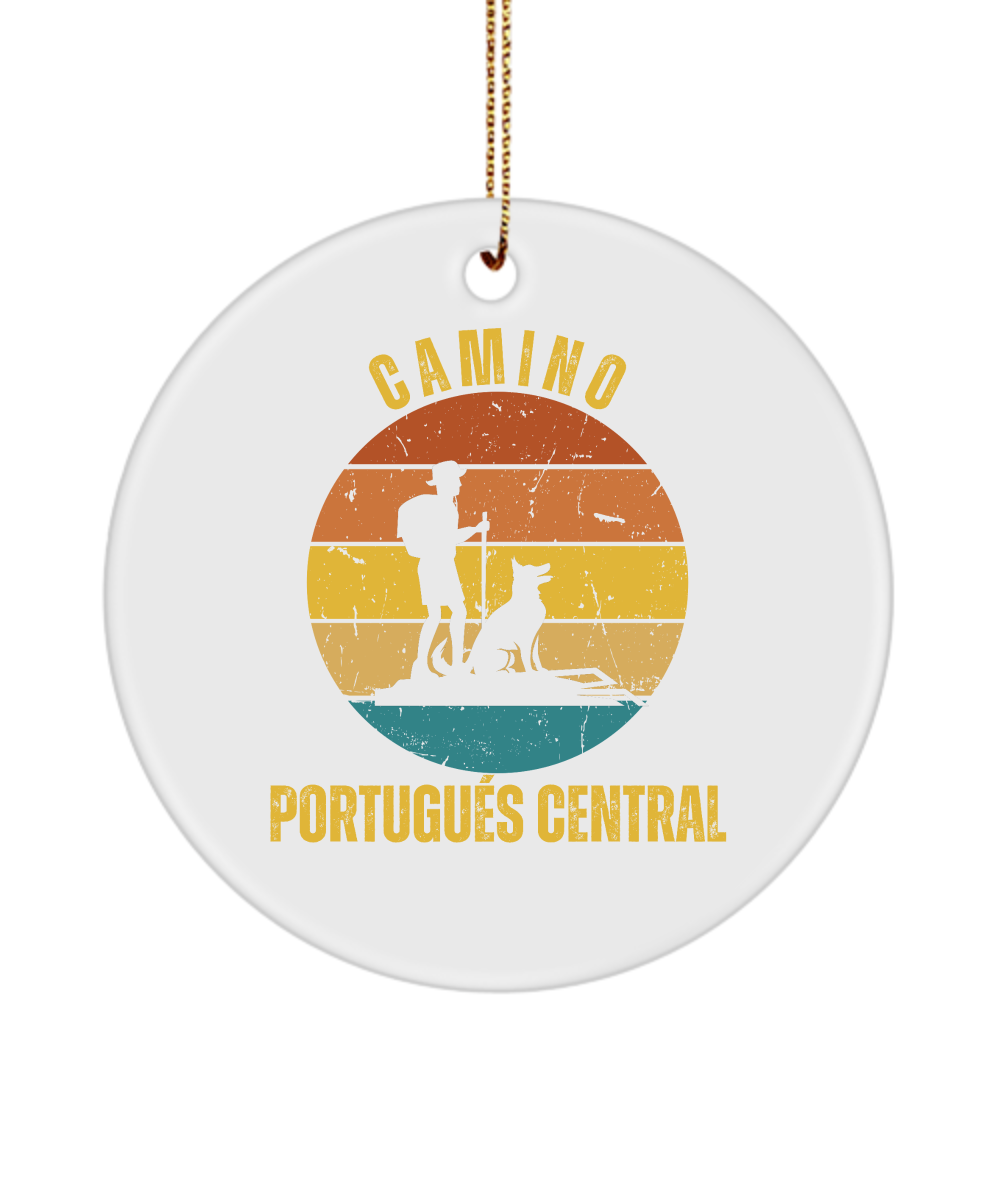 Camino de Santiago Christmas Ornament Hiker Dog Portugues Central, 3" Round, Ceramic