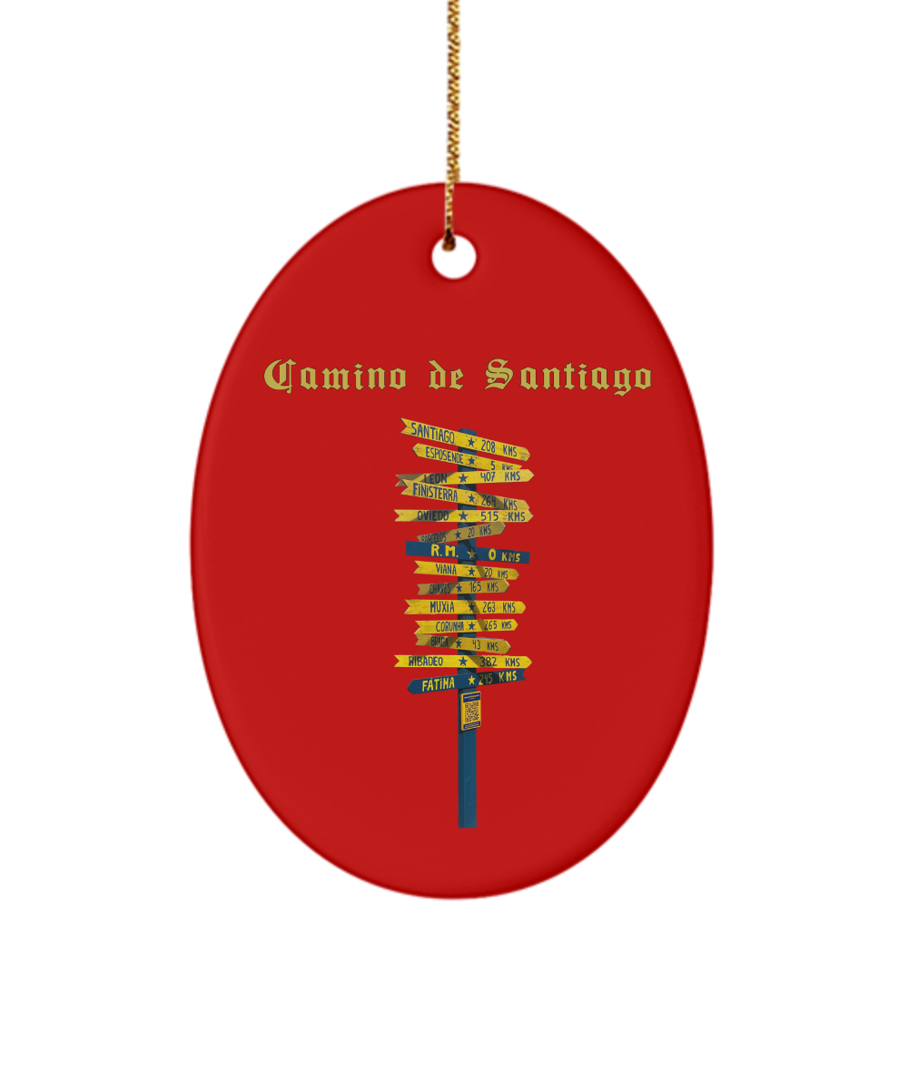 Camino de Santiago Signpost Oval Ornament 3" Ceramic Keepsake