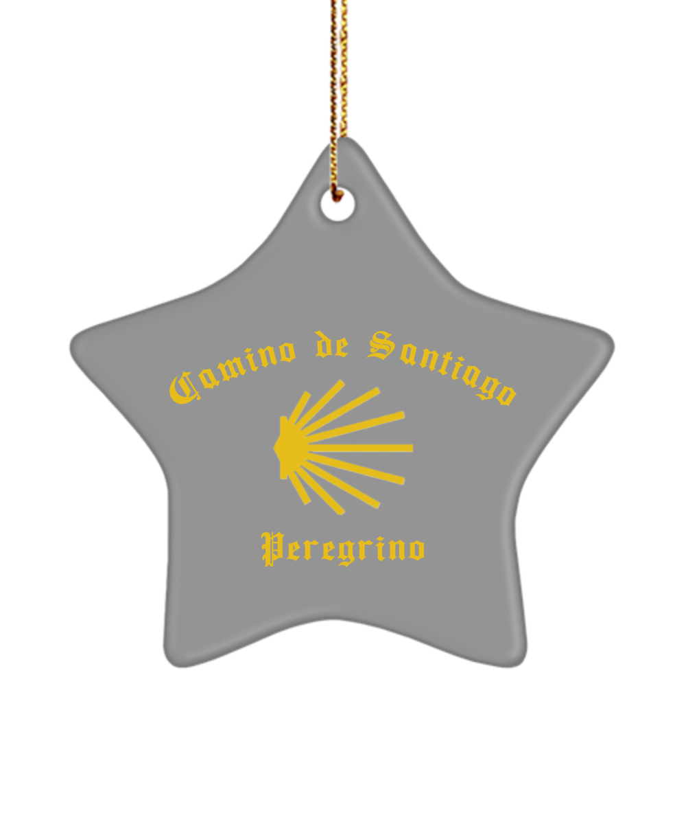 Camino de Santiago Christmas Ornament Peregrino Seashell  Grey Star