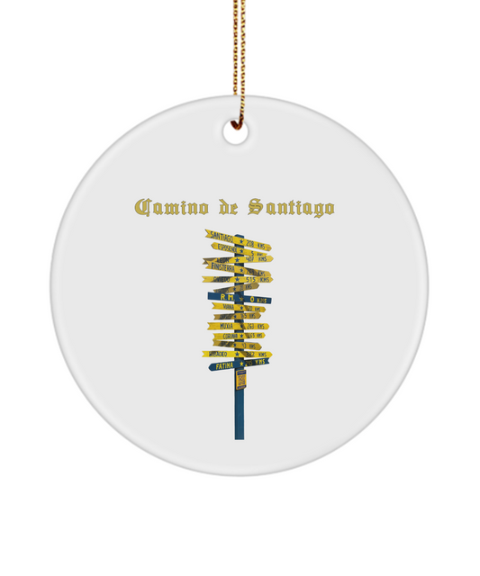 Camino de Santiago Christmas Ornament Sign Post 3" Circle  or Oval Ceramic Keepsake Signpost