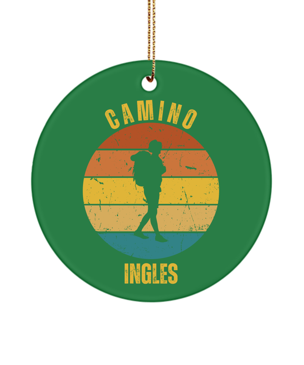 Camino de Santiago Christmas Ornament Solo Hiker Ingles. 3" Ceramic, Round