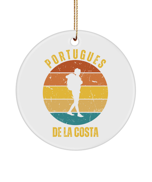 Camino de la Costa Solo Hiker Christmas Ornament, Camino de Santiago, 3" Ceramic, Round