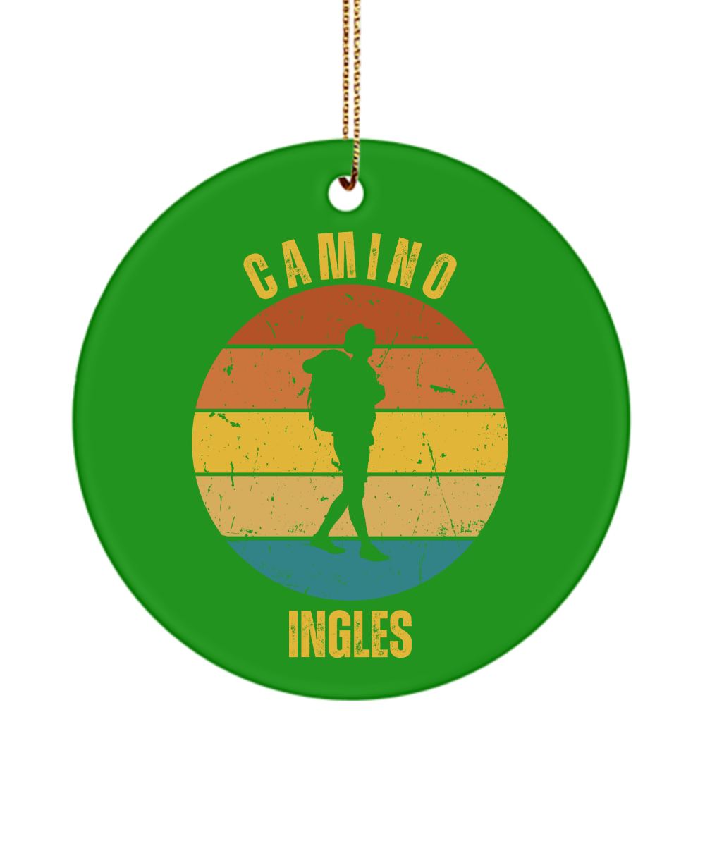 Camino de Santiago Christmas Ornament Solo Hiker Ingles. 3" Ceramic, Round