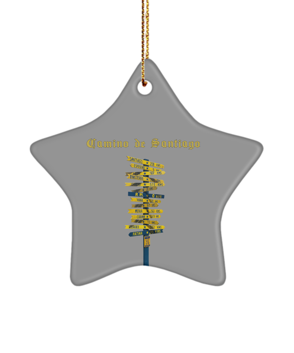 Camino de Santiago Christmas Ornament Sign Post 3" Ceramic Star Keepsake