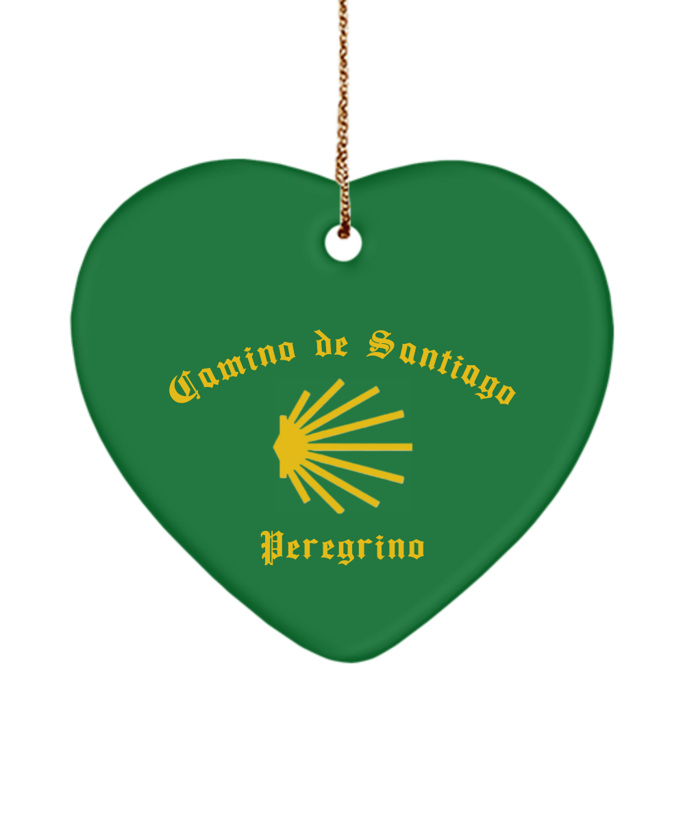 Camino de Santiago Christmas Ornament Peregrino Seashell Christmas Green Heart