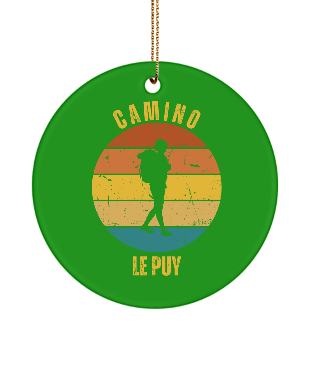 Camino de Santiago Christmas Ornament Solo Hiker le Puy, 3" Round, Ceramic