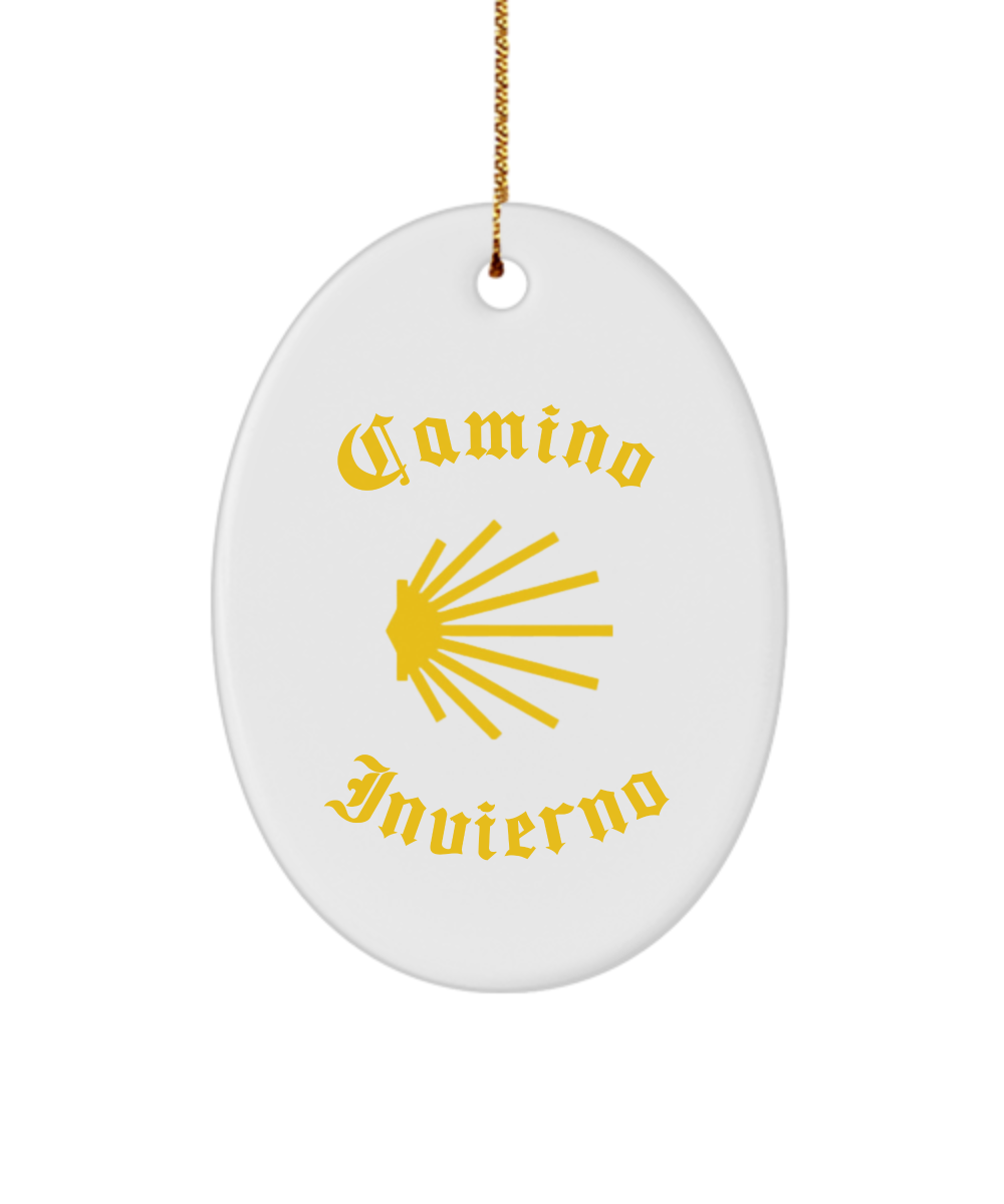 Camino de Santiago Christmas Ornament Seashell Invierno 3" Ceramic, Star, Oval, or Heart