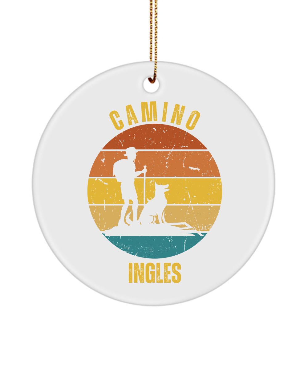 Camino de Santiago Christmas Ornament Hiker Dog Ingles, 3" Round, Ceramic