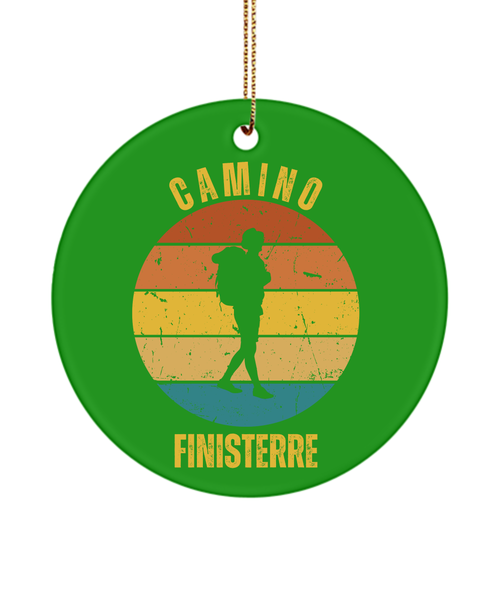 Camino de Santiago Christmas Ornament Solo Hiker Finisterre, 3" Round, Ceramic