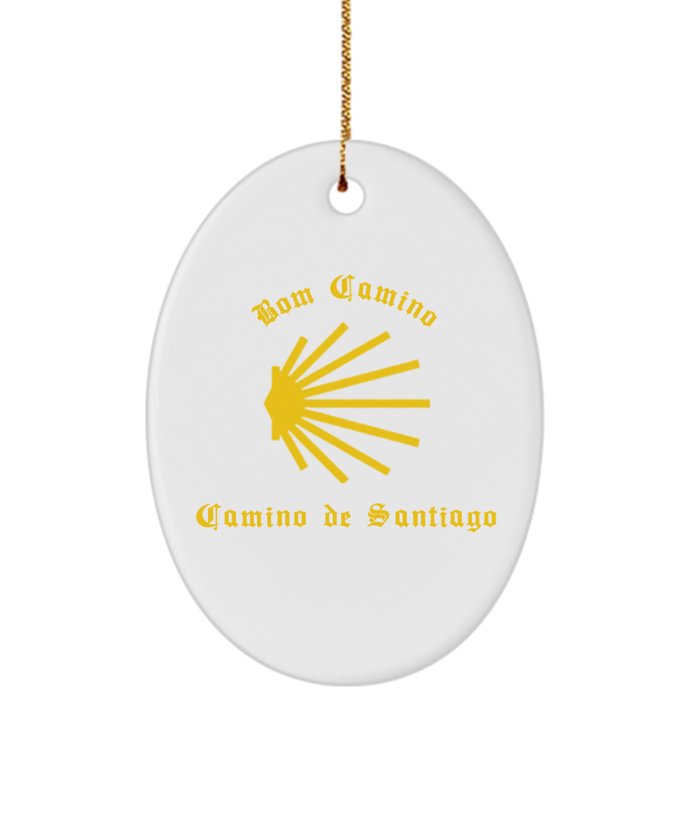 Camino de Santiago Bom Camino Christmas Ornament, Portugues Way, 3" Heart, Oval, or Star Ceramic Keepsake Heart, Star, or Oval