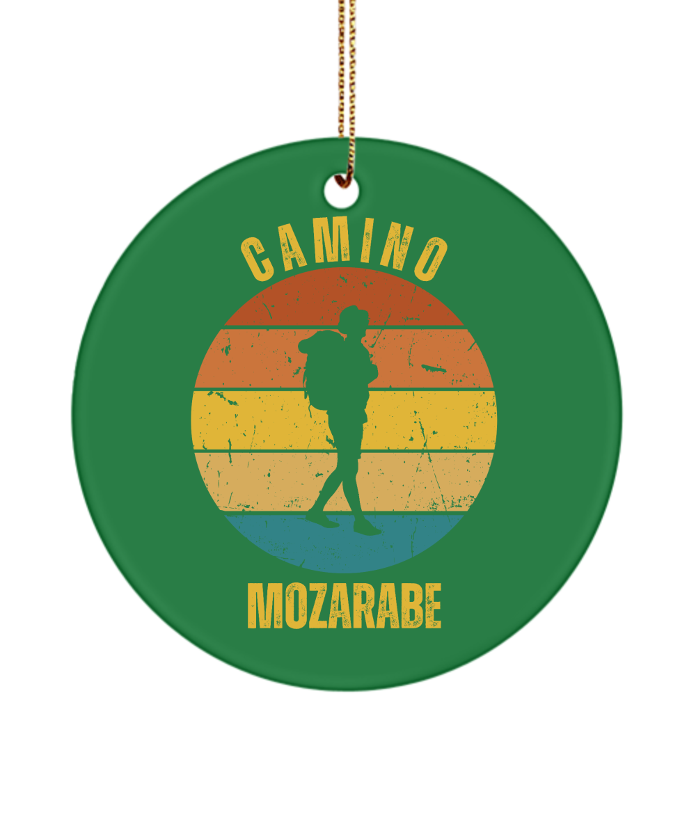 Camino de Santiago Christmas Ornament Solo Hiker Mozarabe, 3" Round, Ceramic