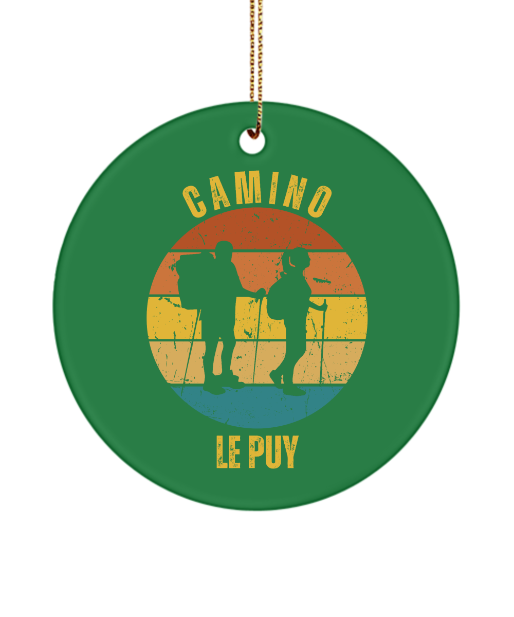 Camino de Santiago Christmas Ornament Hikers le Puy, 3" Round, Ceramic